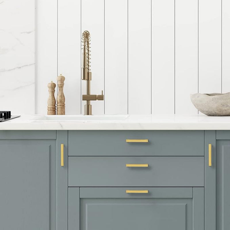 15-Pack Modern Square Drawer Pulls – Brushed Brass Gold Handles