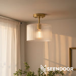 Afbeelding laden in galerijweergave, Calliope geribbelde heldere glazen plafondlamp flush