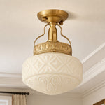 Afbeelding laden in galerijweergave, Beige embossed glass ceiling light in a softly furnished room