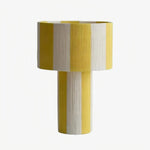 Carica l'immagine nella visualizzazione Galleria, Yellow and white striped woven shade table lamp on a white background