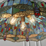 Afbeelding laden in galerijweergave, TF Dragonfly Blauwe Tiffany Plafondlamp – Art Nouveau Glas-in-Lood Hanglamp voor Woonkamer