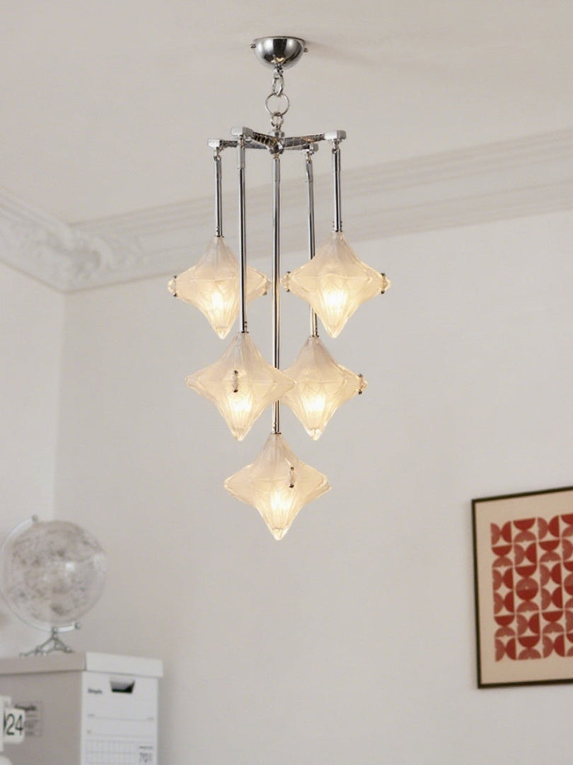 Art Deco Astris Star Chandelier – Frosted Glass Deco Fixture for Dining Room