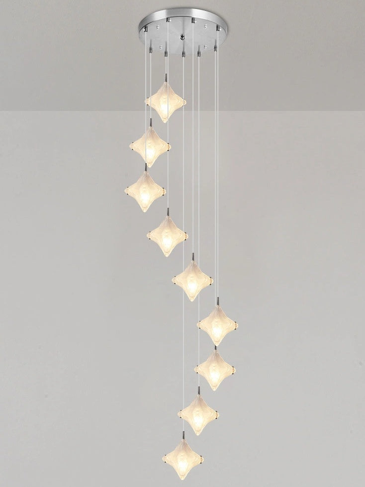 Art Deco Star Staircase Pendant Light - Frosted Glass Hanging Fixture - Astris Altair