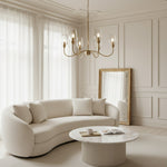 Afbeelding laden in galerijweergave, Clarione Art Deco 6-licht lineaire kroonluchter met mondgeblazen glazen kapjes voor keuken