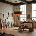 Afbeelding laden in galerijweergave, Dravik Hedendaagse Industriële Trommel Hanglamp — Zwarte Metalen Hanglamp voor Woon- of Eetkamer U06