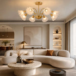 Załaduj obraz do przeglądarki galerii, Eight-arm floral glass chandelier in a warm modern living room