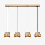 Załaduj obraz do przeglądarki galerii, Travertine wood four light linear pendant lamp full view
