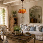 Cargar imagen en el visor de la Galería, Amber glass pendant chandelier in a French country room