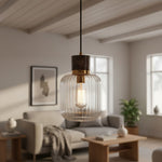 Afbeelding laden in galerijweergave, Korlisse natuurlijke steen en glazen hanglamp – stijlvolle lamp voor lounge of woonkamer