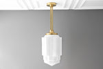 Load image into Gallery viewer, Geotower Glass Brass Pendant – Opal Globe Art Deco Hanging Light