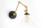 Load image into Gallery viewer, Conique Metal Industrial Wall Sconce with Adjustable Arm - Vintage Glass Cone Shade