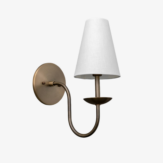 Curva Aplique de Metal con Lino Blanco - Lámpara de Pared Clásica de Latón para Dormitorios