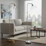 Afbeelding laden in galerijweergave, Clarione Art Deco vloerlamp met heldere glazen kap en metalen voet