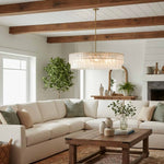 Afbeelding laden in galerijweergave, Lumvey Gestructureerde Glazen Kroonluchter - Luxe Handgemaakte Twee-Delige Ronde Kroonluchter voor Woonkamer