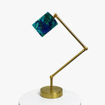 Cargar imagen en el visor de la Galería, Adjustable brass-tone table lamp with blue green floral fabric shade