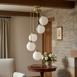 Load image into Gallery viewer, Glorica Glass 5 Globe Chandelier - Brass and Opal Glass Vintage Pendant Light
