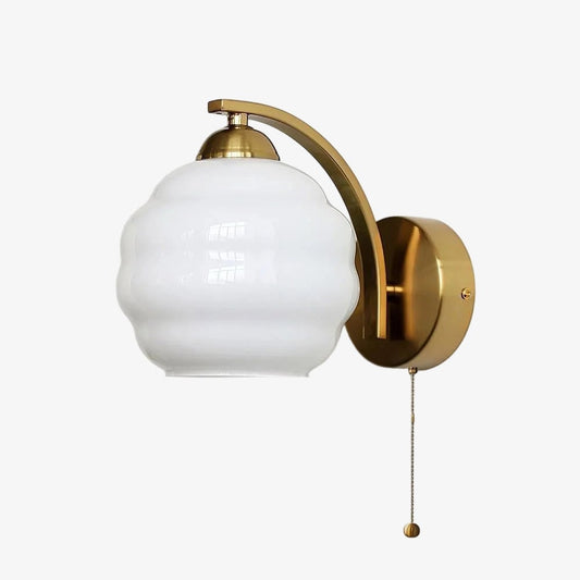 Curvona Sculptural Milk Glass Wall Sconce – Bauhaus Brass Arm Light for Bedroom and Hallway