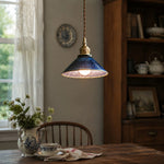 Cargar imagen en el visor de la Galería, Blue glazed ceramic pendant light in a calm tea room setting