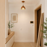 Afbeelding laden in galerijweergave, Natural woven pendant light installed in a warm entryway