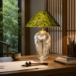 Load image into Gallery viewer, Floral glass table lamp on a warm wooden writing desk