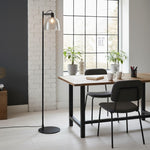 Afbeelding laden in galerijweergave, Readium industriële vloerlamp - verstelbare glazen kap metalen voet voor woonkamer en slaapkamer