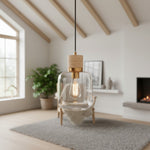 Afbeelding laden in galerijweergave, Korlisse natuurlijke steen en glazen hanglamp – stijlvolle lamp voor lounge of woonkamer