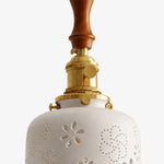 Cargar imagen en el visor de la Galería, Ceramic lamp with brass top hardware and warm wood accent detail