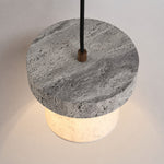 Cargar imagen en el visor de la Galería, Top view of gray travertine stone pendant with cord connection