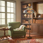 Afbeelding laden in galerijweergave, TF Sullivan Tiffany Vloerlamp - Bloemmotief Gebrandschilderd Glas Ontwerp voor Studie of Woonkamer