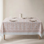 Załaduj obraz do przeglądarki galerii, Mist blue floral tablecloth on a dining table