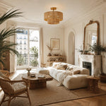 Afbeelding laden in galerijweergave, Rattan ceiling light in a bright sitting room