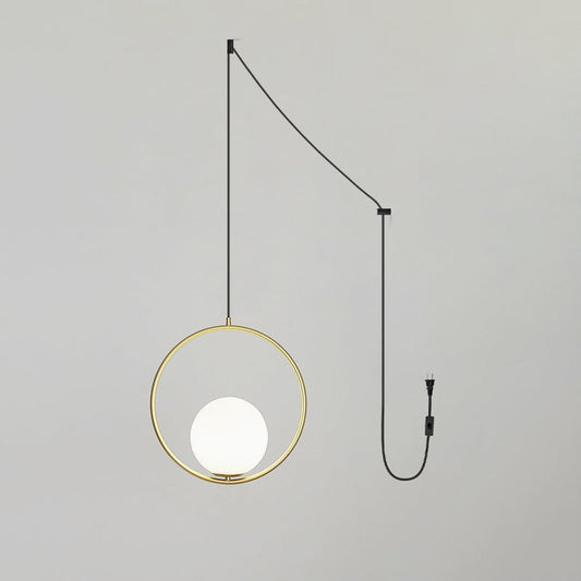 Pearl Glass Sphere Brass Plug-In Pendant Light