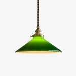 Cargar imagen en el visor de la Galería, Style B cone green glass pendant lamp with brass finish