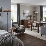 Afbeelding laden in galerijweergave, TF Brooklyn Geometrische Art Deco Tiffany Vloerlamp – Glas-in-lood Lampenkap en Satijn Zwarte Voet voor Woonkamer