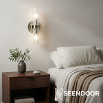 Load image into Gallery viewer, Rivora Ribbed Glass Double Wall Lamp Modern Accent for Hallway & Bathroom