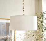 Load image into Gallery viewer, Dumora Iron Linen Drum Pendant - Vintage Brass Hanging Ceiling Light