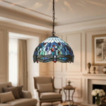Afbeelding laden in galerijweergave, TF Dragonfly Blauwe Tiffany Plafondlamp – Art Nouveau Glas-in-Lood Hanglamp voor Woonkamer