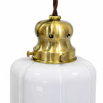 Cargar imagen en el visor de la Galería, Close view of brass lamp holder and white glass shade