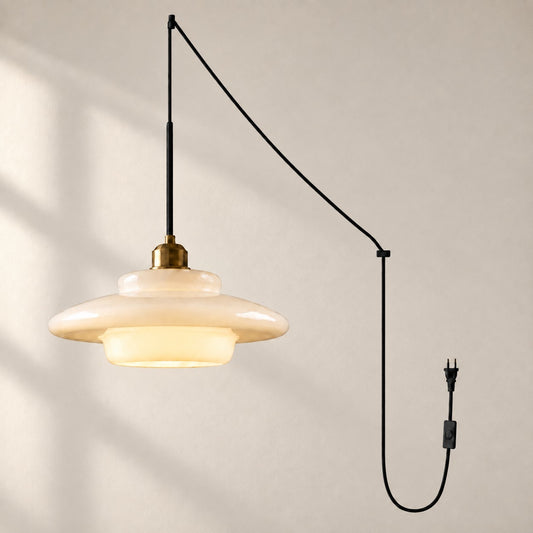 Lámpara colgante enchufable de vidrio blanco lechoso Vintage