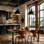 Cargar imagen en el visor de la Galería, Distressed black dome pendant lamp alternate white background view