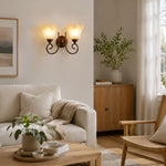 Charger l'image dans la visionneuse de la galerie, Vintage frosted glass wall sconce in a warm living room