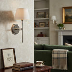 Afbeelding laden in galerijweergave, Cremaris metalen wandlamp met stoffen kap - tijdloze wandlamp voor binnenverlichting