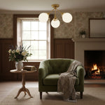 Load image into Gallery viewer, Glorica Glass Chandelier - Brass Globe Ceiling Light with Opal Shade