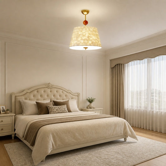 Lunavera Plafonnier Vintage en Coquille Capiz avec Accent en Bois pour Chambre et Salle à Manger