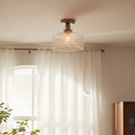 Afbeelding laden in galerijweergave, Ribora Vintage - Geïnspireerde Geribbelde Glazen Plafondlamp - Industriële Stijl Opbouwlamp voor Moderne Interieurs U05