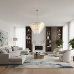 Afbeelding laden in galerijweergave, Lumvey Ronde Kroonluchter – Vintage Gelaagde Glas Geïnspireerde Metalen Frame voor Eetkamer & Hal