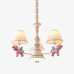 Cargar imagen en el visor de la Galería, Pink kids room chandelier with three fabric shades