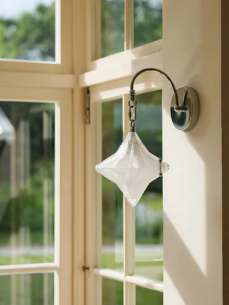 Art Deco Star Wall Sconce - Frosted Glass Light for Hallway - Astris Selene