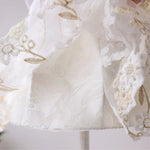 Cargar imagen en el visor de la Galería, Close detail of scalloped lace trim and embroidered floral shade