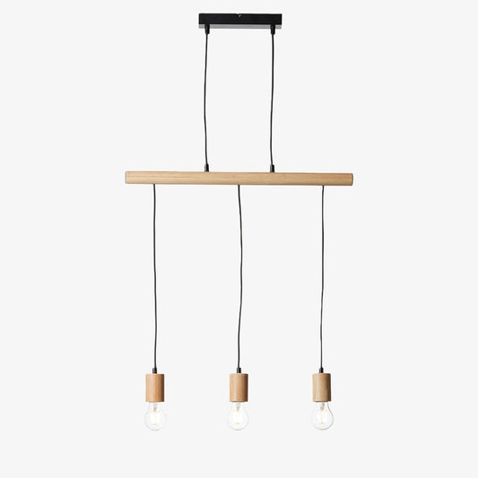 Lámpara de Techo Lineal Ajustable Virell – Diseño de Madera y Metal de 3 Bombillas para Isla de Cocina u Oficina